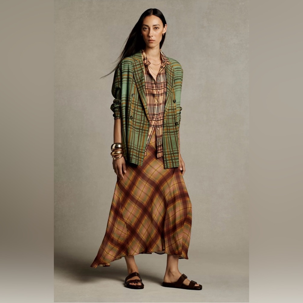 Plaid Green Double-Breasted Women's Jacket